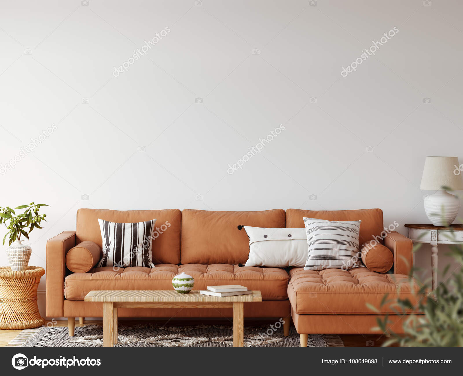 Boho Interior Style Wall Mockup Wall Art Rendering Stock Photo by ©Yuri