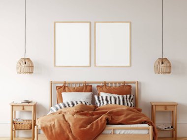 Boho tarzında çerçeve ve poster modeli. 3d görüntüleme, 3d illüstrasyon