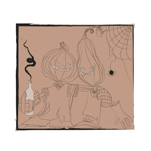 Cadılar Bayramı. Tatlı balkabağı karakteri. Partide birkaç arkadaş.