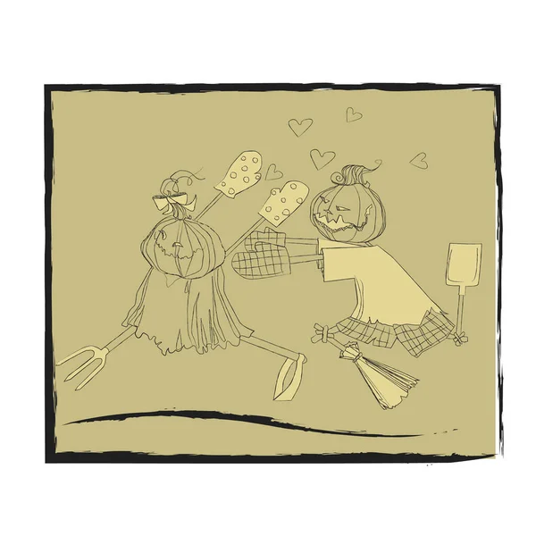 Cadılar Bayramı. Tatlı balkabağı karakteri. Balkabağını kovalıyorum.