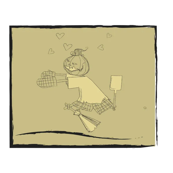 Cadılar Bayramı. Tatlı balkabağı karakteri. Balkabağını kovalıyorum.