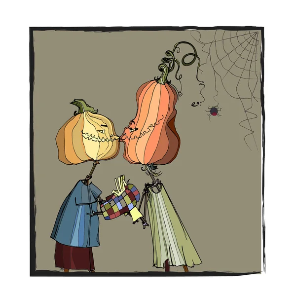 Cadılar Bayramı. Tatlı balkabağı karakteri. öpücük