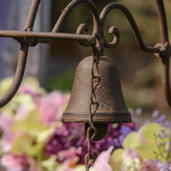 Rusty Bell Retro Style Hangs Old Metal Holder — Stock Photo, Image