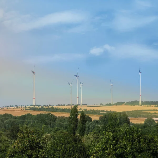 Szélgenerátorok Készít Alternatív Környezetbarát Energia Mezőgazdasági Földterület — Stock Fotó