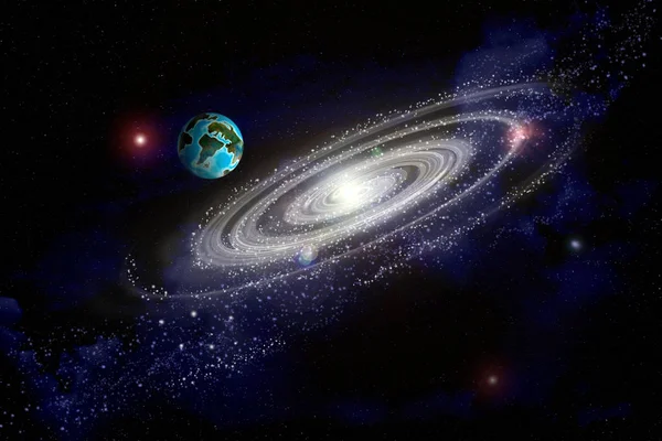 Abstrakta Illustrerad Bild Planetjorden Öppna Rymden Mellan Stjärnorna — Stockfoto