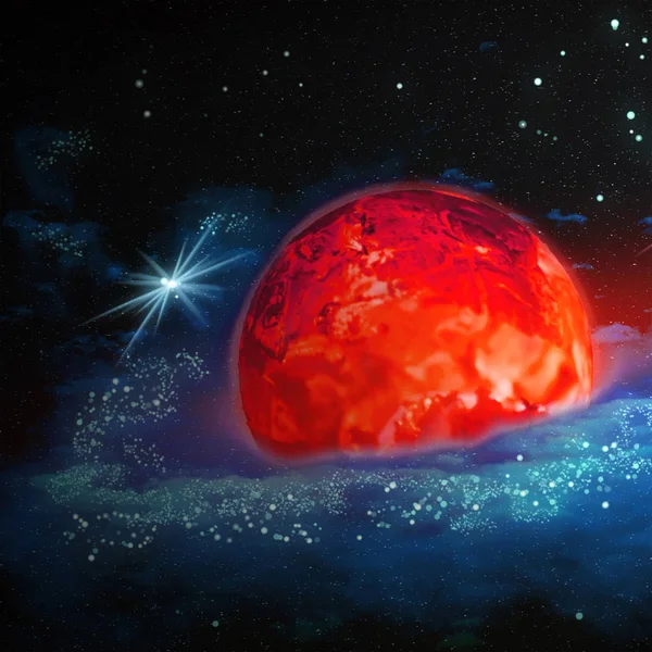 Planeta Rojo Caliente Mueve Espacio Exterior Entre Las Estrellas Ilustración — Foto de Stock
