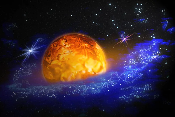 Röd Glödheta Planet Rör Sig Rymden Bland Stjärnorna Abstrakta Illustrationen — Stockfoto