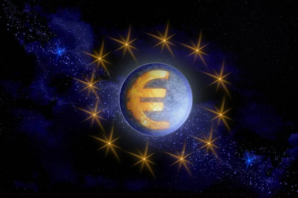 Abstract Image Symbol European Currency Euro Satellite Planet Earth Space — Stock Photo, Image