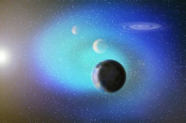 Yıldız ve bulutsu, illüstrasyon arasında uzayda gezegenlerin bir geçit soyut resim