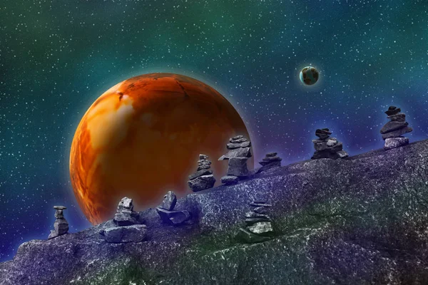 Abstrakt Bild Ett Parallellt Universum Visa Från Okänd Sten Planet — Stockfoto