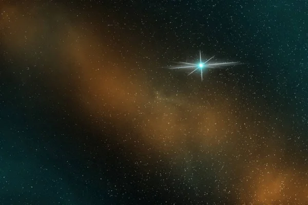 無限の空間で孤独な明るい青い星の抽象的なイメージ — ストック写真