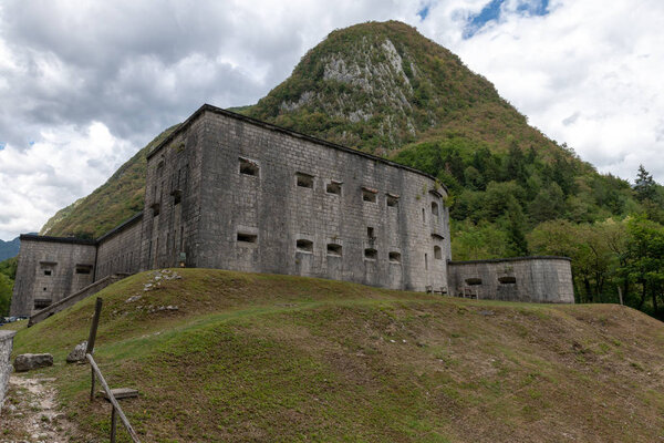 Fortress Kluze - Flitscher Klause near Bovec, Slovenia, built in 1881 and protecting a mountain pass in Alps