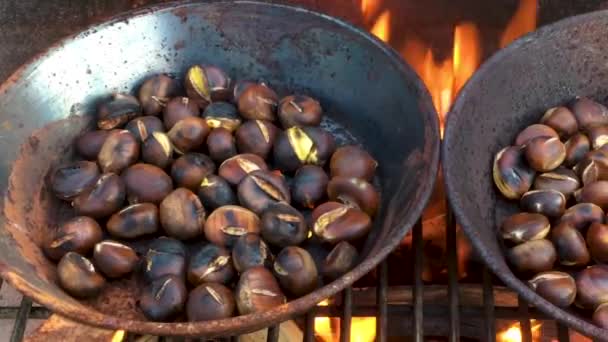暖炉で焼いた栗 — ストック動画