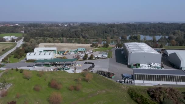Aerial view on Waste and Recycling Centre in rural landscape — Stock Video