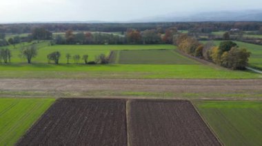 Doğu Slovenya kırsal alanlar, orman ve hedges, alanlar ve çayırlar bölen hedgerows havadan görünümü