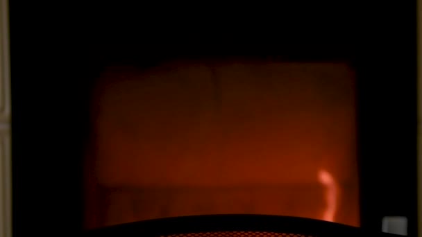 Eld i kaminen, närbild, Ved brinner — Stockvideo