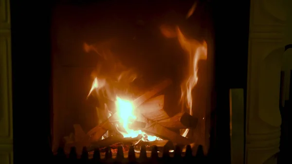 Fire in stove, close up, firewood burning — Stock Photo, Image