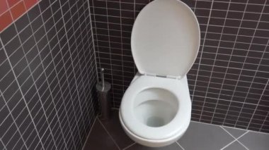 Klozet, siyah ve gri fayans ile modern banyoda lavabo, Hd 1080p, açık kapak, panning çekim