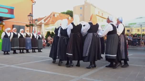 Lidová taneční skupina podává show turistům v Záhřebu, Chorvatsku — Stock video
