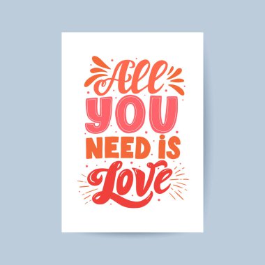 İhtiyacın olan tek şey aşk vektör yazı yazıt kartı şablonu. El yazısı tasarım öğeleri. Sevgililer günü tipografi. Elle çizilmiş clipart. İzole tipografi kartı, poster, afiş için yazdırma.