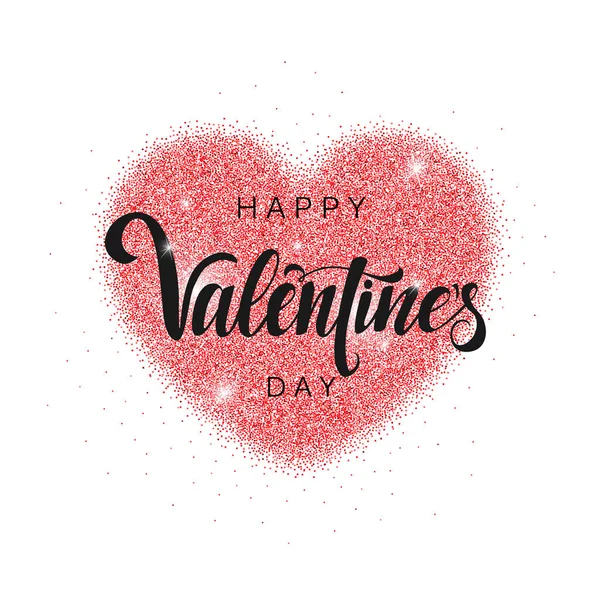 幸せなバレンタインデーの碑文の文字をベクトルします 装飾的な抽象的な背景ピンク キラキラ光沢のある心 手書きグリーティング カード テンプレートをバレンタインの日に 孤立したタイポグラフィ印刷 — ストックベクタ