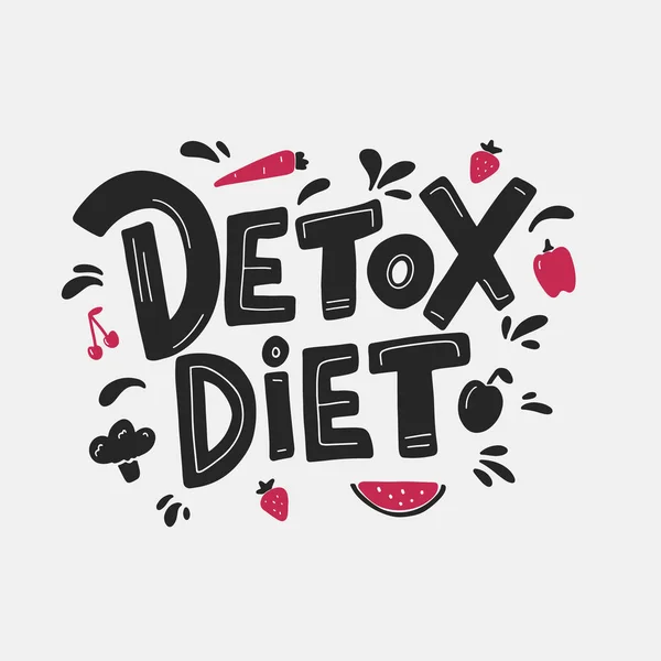 Detox Diet Vector Lettering Isolated White Background Hand Drawn Fruits — Stock Vector