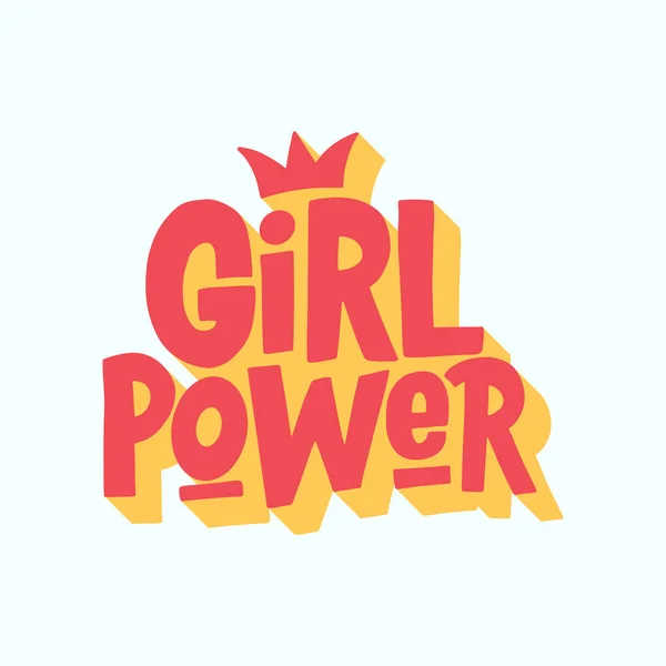 Girl Power Ręcznie Rysowane Białym Tle Typografii Slogan Kreskówka Ręka — Wektor stockowy