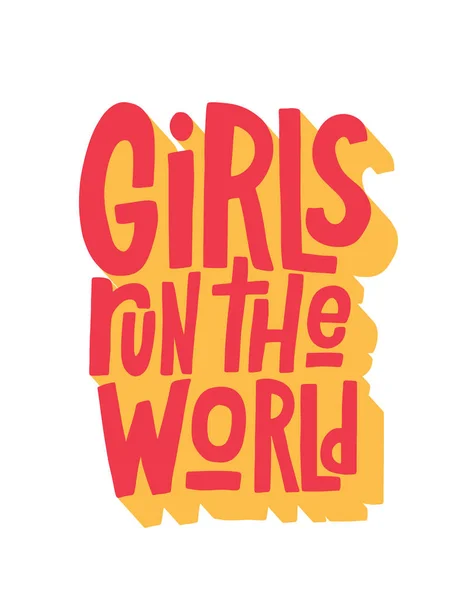 Kızlar üzerinde izole beyaz arka plan yazı dünya vektör el çalıştırın. El yazısı tasarım öğeleri. Elle çizilmiş clipart. İzole tipografi kartı, poster, afiş için yazdırma.