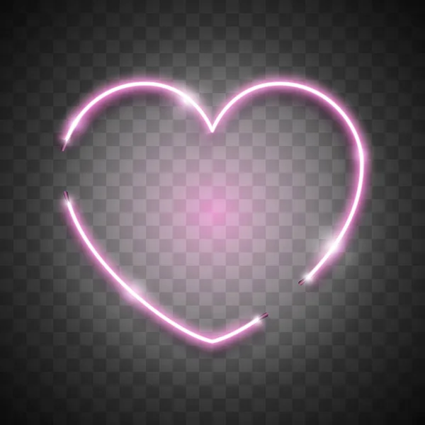 Pink Bright Vector Neon Heart Transparent Background Vector Neon Sign — Stock Vector