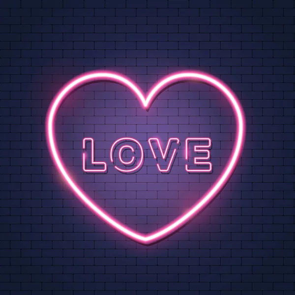 Pink Bright Vector Neon Heart Inscription Love Vector Neon Sign — Stock Vector