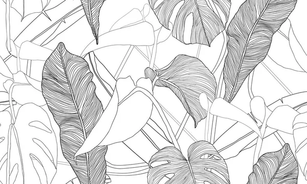 Gyönyörű Elegáns Varrat Nélküli Virágos Mintázat Fekete Fehér Levelekkel Vektoros — Stock Vector