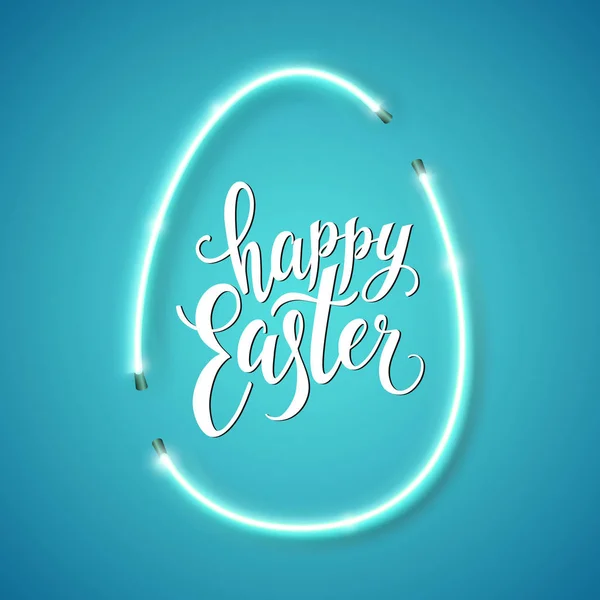 Mutlu Paskalya komut dosyası yazı yazıt. El yazı kartı. Modern parşomen Paskalya günü için. Vektör neon tabela. Parlak pembe vektör neon yumurta ile arka plan. 