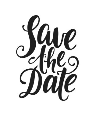 Beyaz arka plan üzerinde yazı tarihi vektör kaydedin. El tasarım öğesi kartı, poster, afiş için yazılı. Modern hat. İzole tipografi yazdırma. Elle çizilmiş clipart.