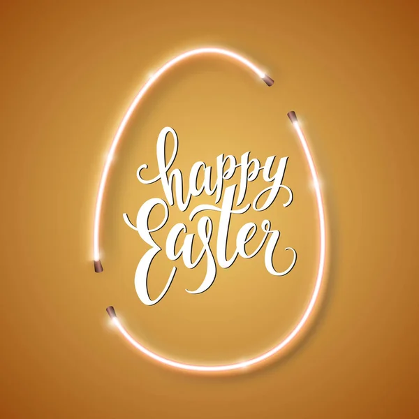 Mutlu Paskalya komut dosyası yazı yazıt. El yazı kartı. Modern parşomen Paskalya günü için. Vektör neon tabela. Parlak pembe vektör neon yumurta ile arka plan. 