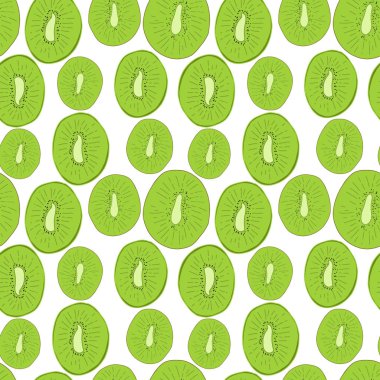 Beyaz arka planda yeşil kivi dilimleri ile dikişsiz desen 