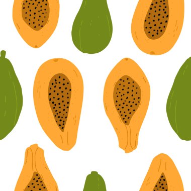 Beyaz arka plan turuncu papaya ile dikişsiz desen