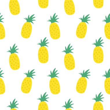 Beyaz arka plan üzerinde izole sarı ananas ile dikişsiz desen 