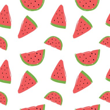 Beyaz arka planda karpuz dilimleri ile dikişsiz desen