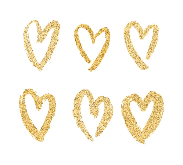 Блестящие Золотые Сердца Белом Фоне — стоковый вектор