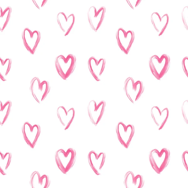 Seamless Pattern Hand Drawn Pink Hearts Isolated White Background — Stock Vector