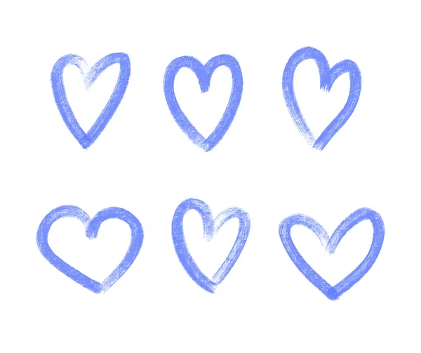 Corações Azuis Desenhados Mão Isolados Fundo Branco — Vetor de Stock