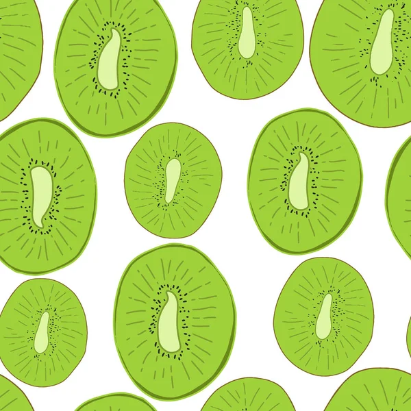 Бесшовный Рисунок Зелеными Ломтиками Киви Белом Фоне — стоковый вектор