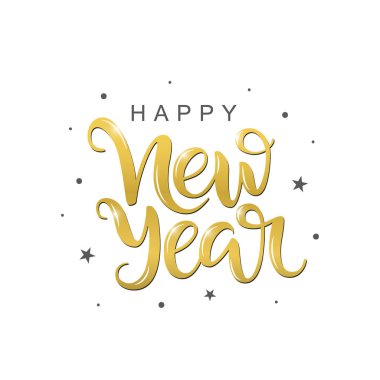 Beyaz arka plan üzerinde Happy New Year vektör script yazı. Kart, poster, afiş için el yazısı tasarım öğesi. 