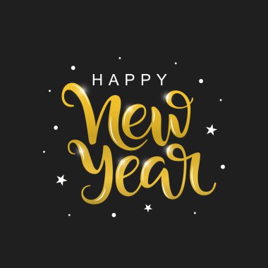 Beyaz arka plan üzerinde Happy New Year script lettering. Kart, afiş, afiş için el yazısı tasarım öğesi. Modern kaligrafi. İzole Yeni
