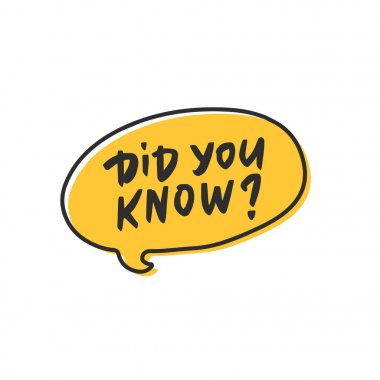 Biliyor muydun? karikatür sarı konuşma balonu vektör etiketi. El yazısı alıntı beyaz arka planda yalıtılmış el çizilmiş iletişim bulutu.