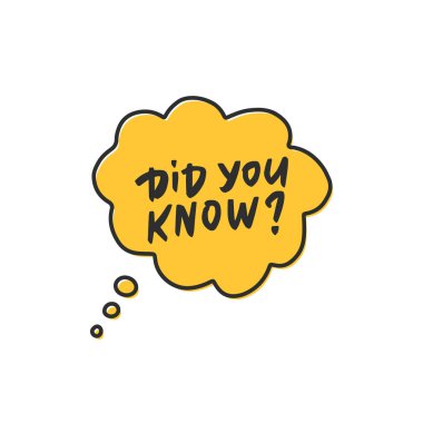 Biliyor muydun? karikatür sarı konuşma balonu vektör etiketi. El yazısı alıntı beyaz arka planda yalıtılmış el çizilmiş iletişim bulutu.