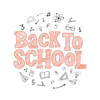 Geri okul vektör el dekoratif elemanları ile çizim yazı yazı.