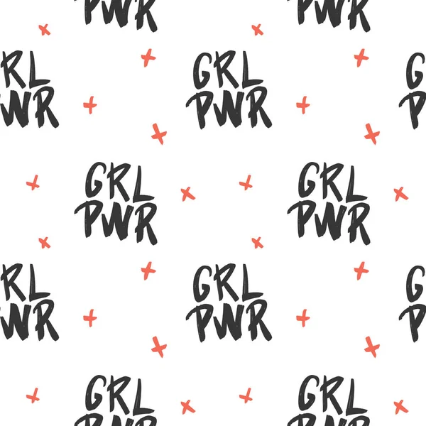 Grl Pwr 記号を持つシームレスなパターン Tシャツ テキスタイル 紙カバー用の手描きプリント ベクトルイラスト — ストックベクタ