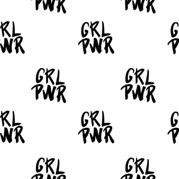 Grl Pwr 記号を持つシームレスなパターン Tシャツ テキスタイル 紙カバー用の手描きプリント ベクトルイラスト — ストックベクタ