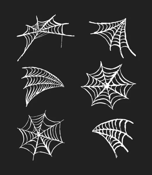 ベクトルクモの巣のセット。ハロウィーンのデザインのための手描きの装飾的なクモの巣の要素. — ストックベクタ